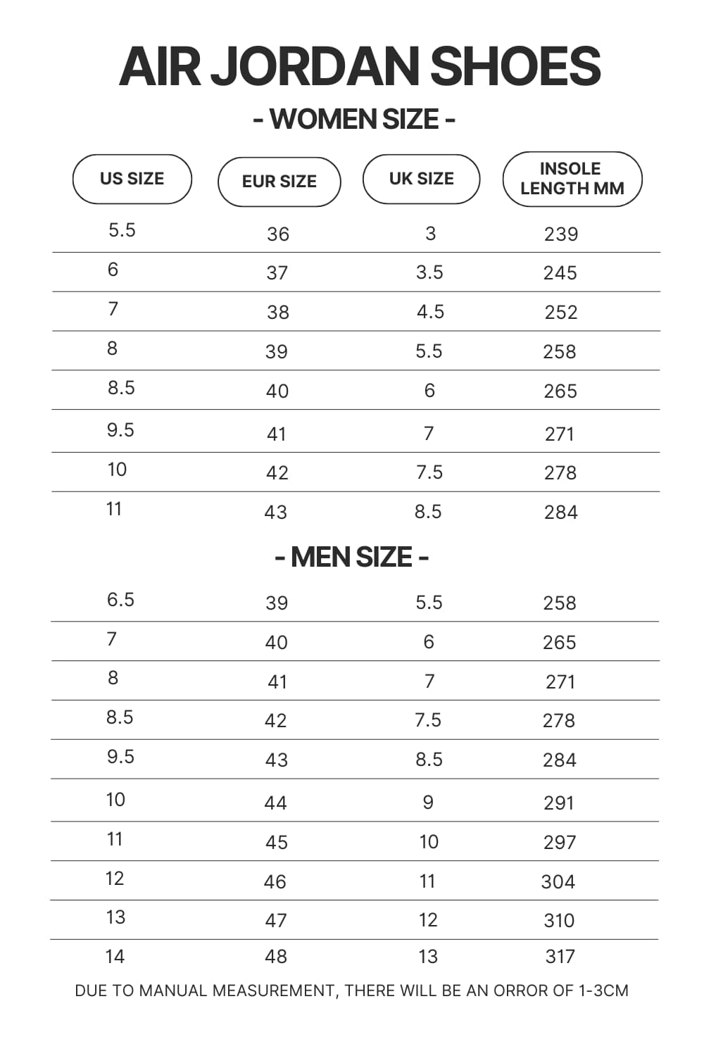 Air Jordan Shoes Size Chart - Initial D Store