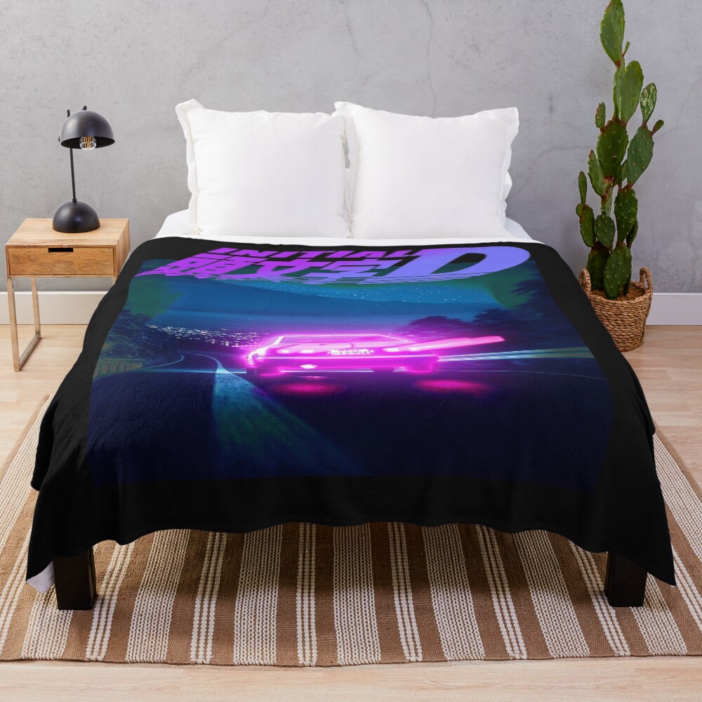 Initial D Neon Light Ae86 Vintage Design Throw Blanket