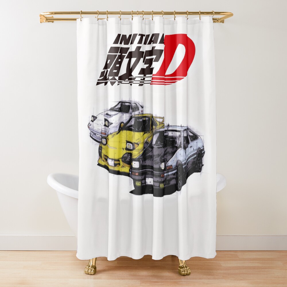 Initial D Ae86 And Rx7 Sketch Shower Curtain