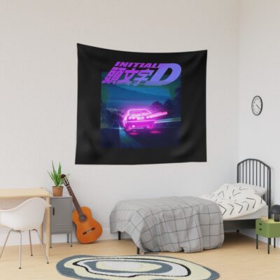 Initial D Neon Light Ae86 Vintage Design Tapestry